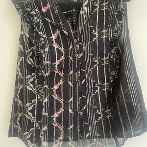 Pilcro Black and Green Patterned Blouse, metallic.